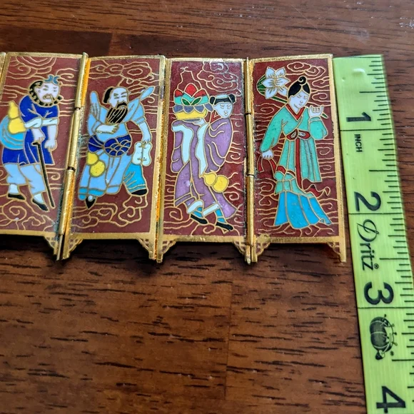 8 IMMORTALS vintage chinese miniature cloisonne screen - Picture 6 of 11